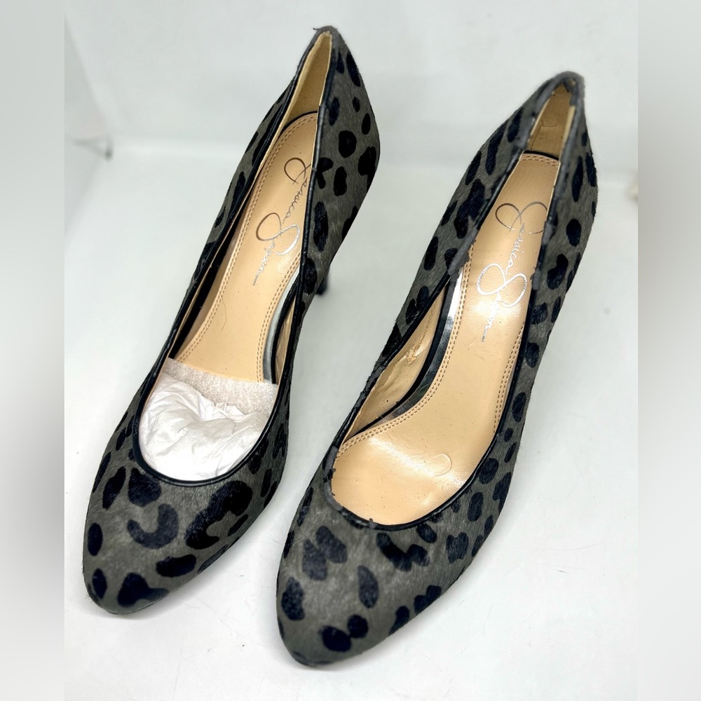 JESSICA SIMPSON💥NWOT💥Animal Print Real Hair Calf Heels Shoes Size 9.5